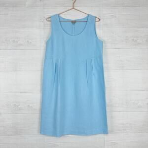 J. Jill Linen Shift Dress‎ M Light Blue Pleated Minimalist Beach Coastal Relaxed